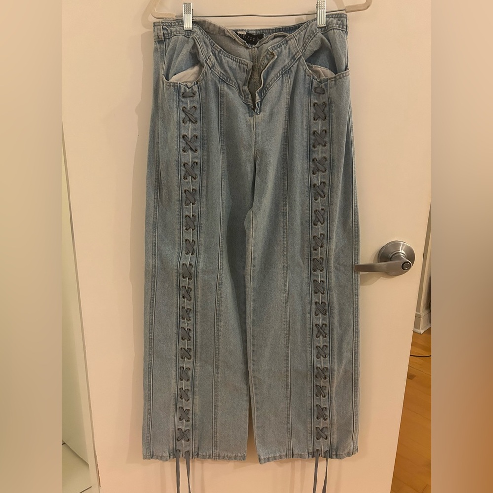 Lioness Light Blue Flare Jeans with Lace-Up Sides